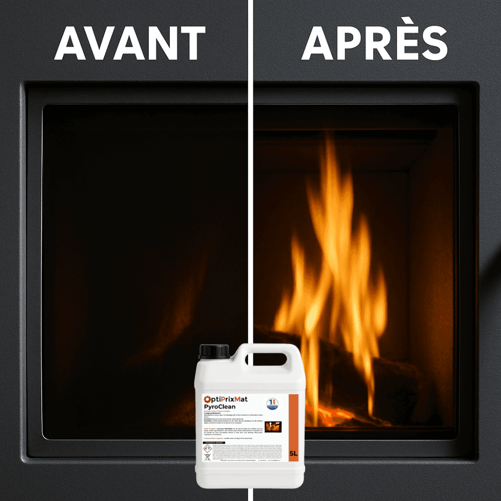 PYROCLEAN – Nettoyant Vitre d’Insert Professionnel contre la suie et les traces de fumée – 5 Litres