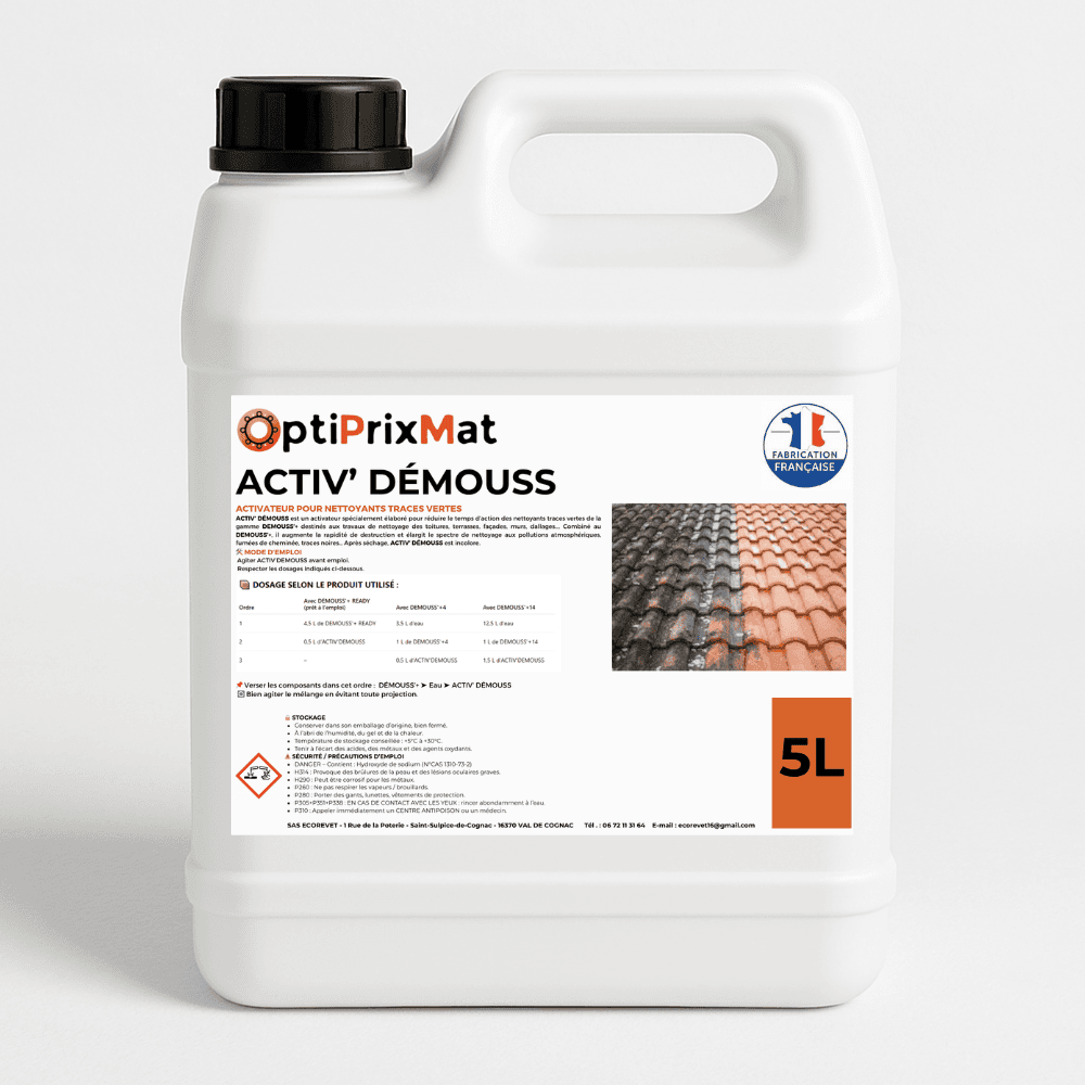 🧪 ACTIV’DÉMOUSS – Activateur Pour Nettoyants Traces Vertes – (1 Litre ou 5 Litres)