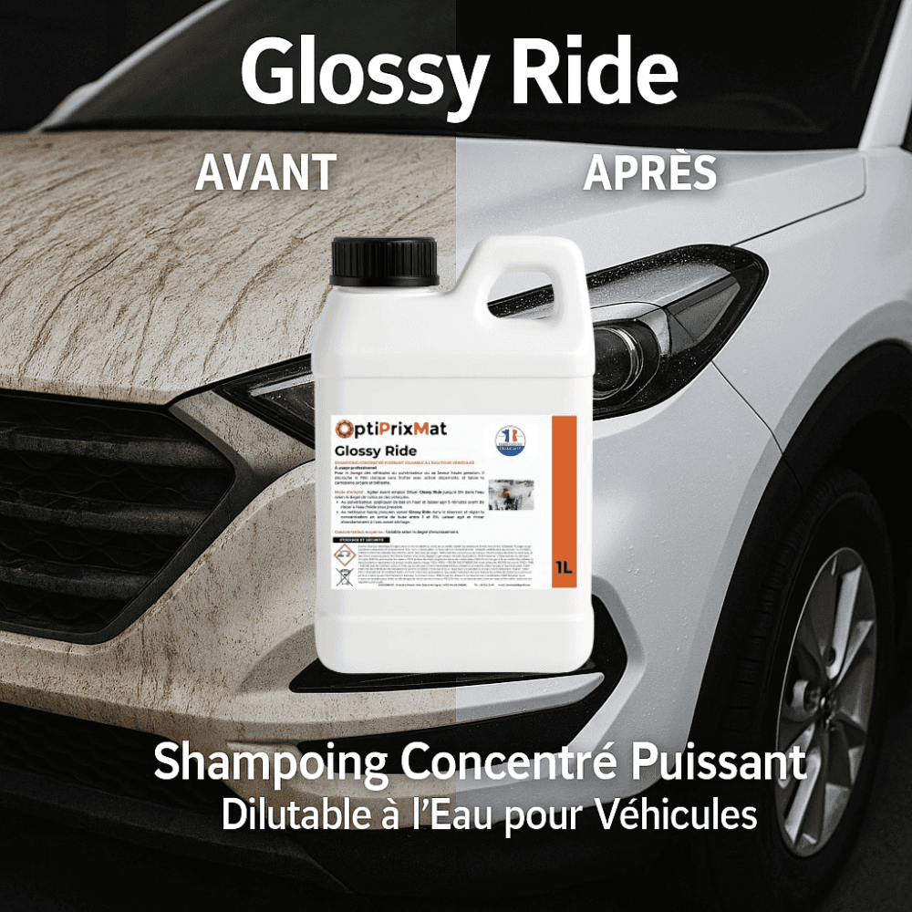 GLOSSY RIDE  – Shampoing Carrosserie Déperlant Professionnel – Bidon de 1 Litre