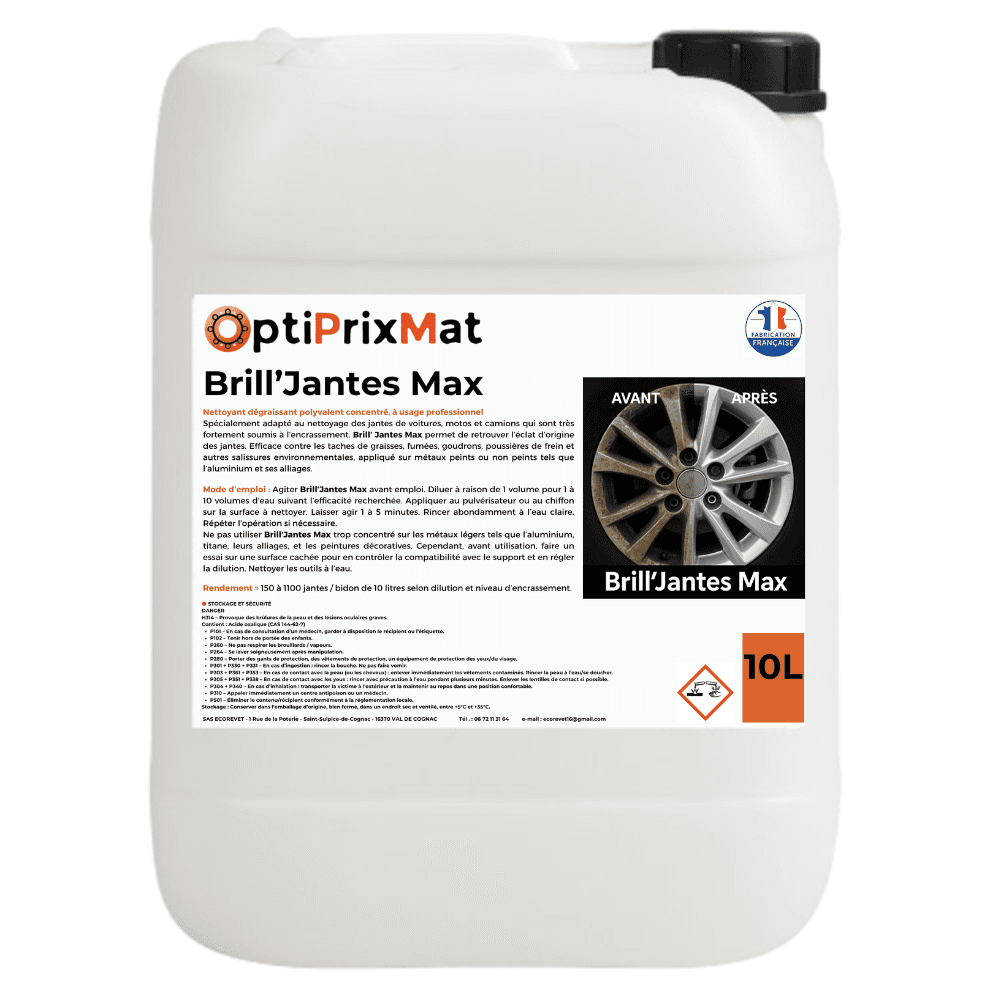 Brill’Jantes Max – Nettoyant Jantes Pro Concentré (Rendement 15 à 110 jantes / L et 150 à 1100 jantes / 10 L)