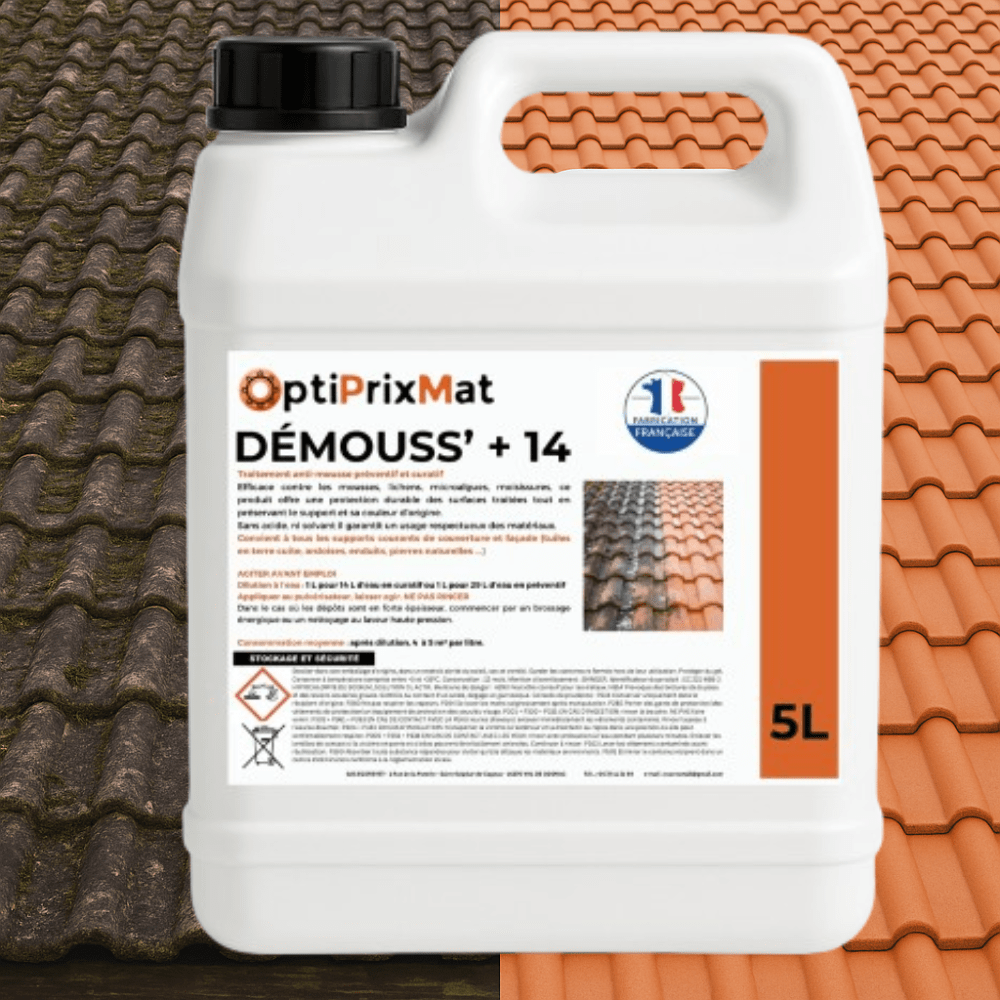 DEMOUSS’+14 – Démoussant toiture Ultra Concentré Professionnel 5 Litres