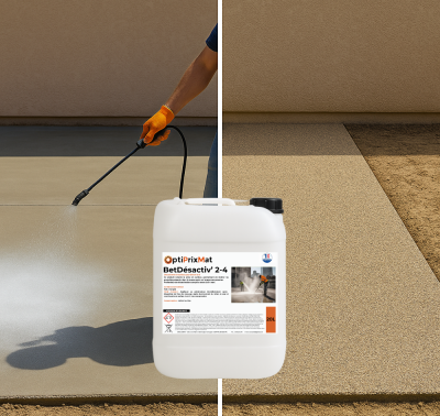 application du désactivant béton lavé BétDésactiv’ 2-4 sur dalle extérieure
