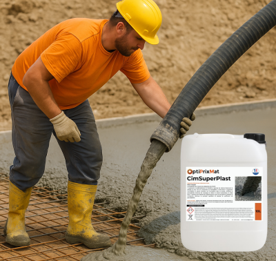 superplastifiant béton réducteur d’eau, adjuvant béton, plastifiant ciment, additif chape fluide, Optiprixmat, CimSuperPlast, béton haute performance