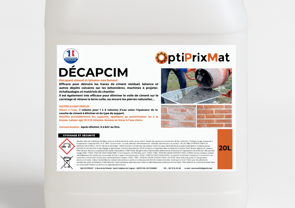 DECAPCIM - 20L - Décapant ciment et laitance non fumant