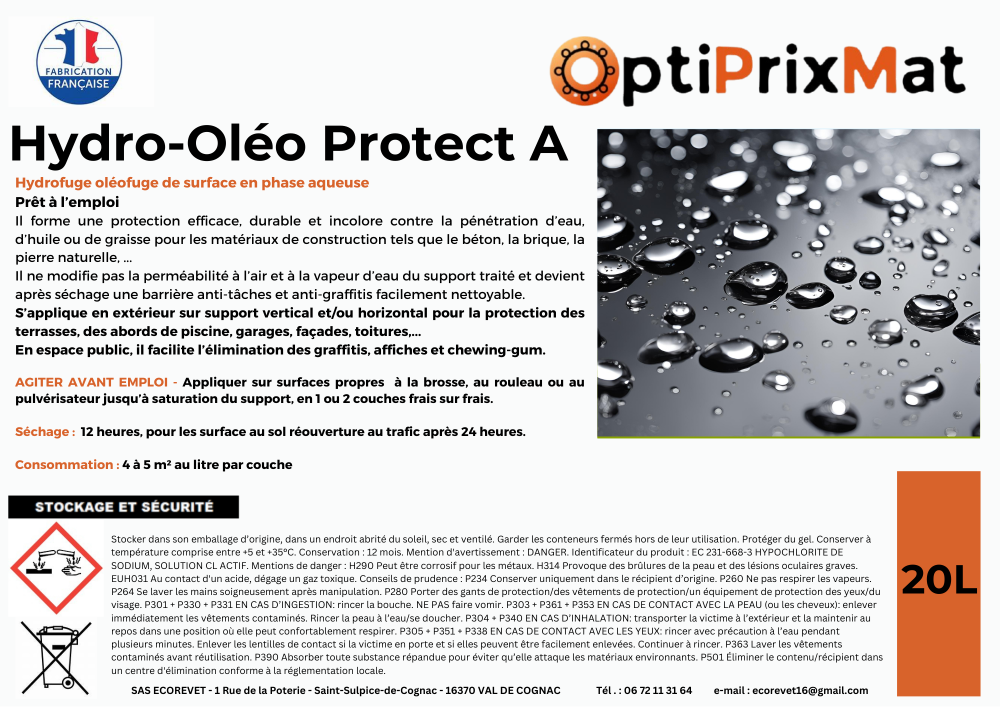 Hydro-Oléo Protect A - 20 Litres - Hydrofuge Oléofuge de surface en phase aqueuse – Image 2