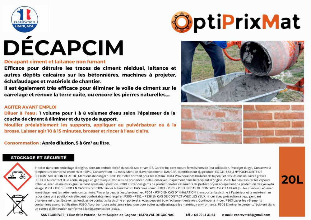 DECAPCIM - 20L - Décapant ciment et laitance non fumant