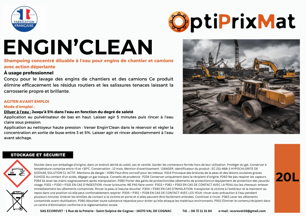ENGIN’CLEAN – Dégraissage sans effort – Finition brillante – Bidon 20L