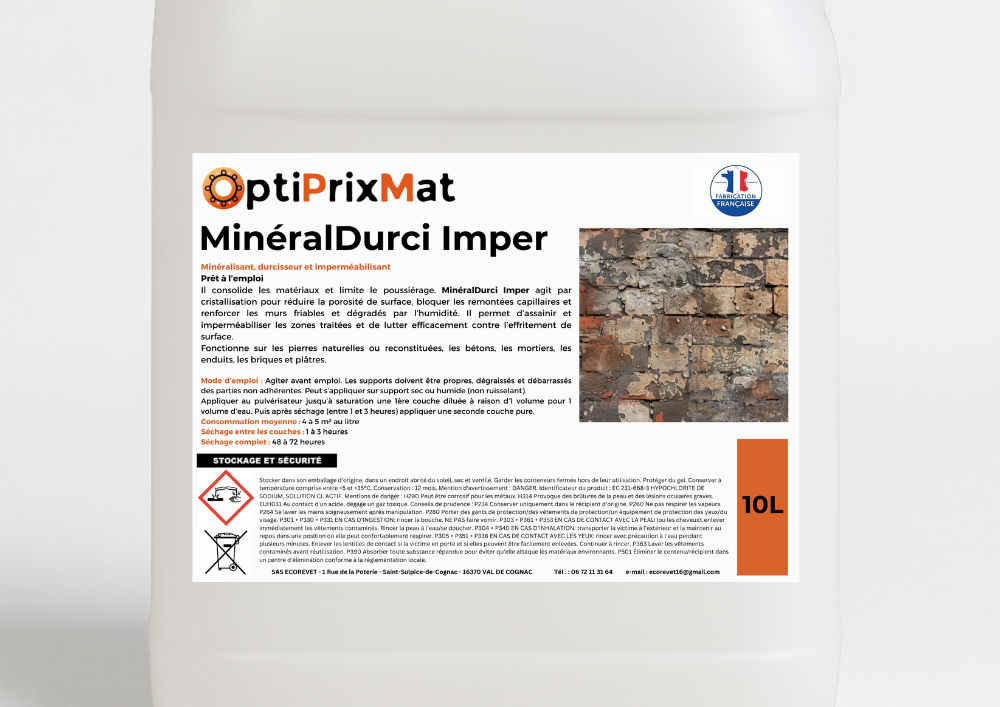 MinéralDurci Imper 10L - Minéralisant durcissant et imperméabilisant pierre béton mortier brique