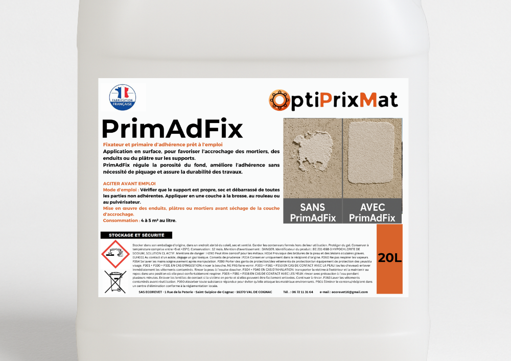 PrimAdFix - Fixateur primaire d'adhérence mortier, enduit, plâtre - 20L