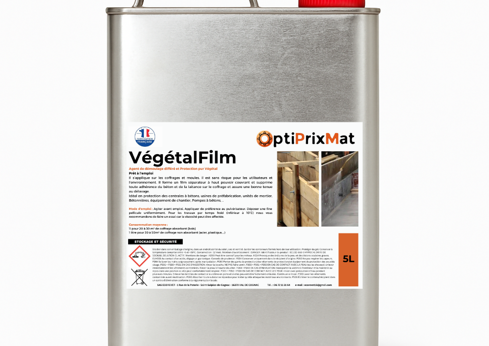 agent de démoulage végétal coffrage béton VégétalFilm 5L
