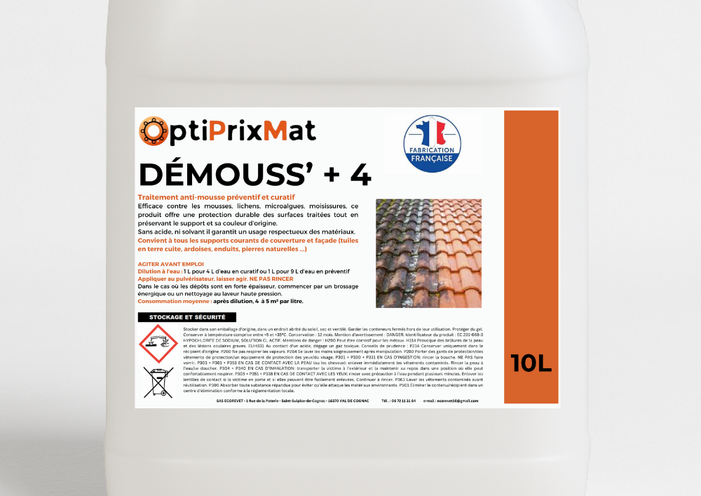 Avant/Après traitement avec DEMOUSS+ 4 – Bidon 10L Optiprixmat – jusqu’à 500 m² traités