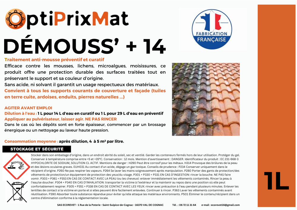 DEMOUSS’+14 - Démoussant toiture Ultra Concentré Professionnel (1 Litre) – Image 3