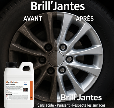Brill'Jantes 1 Litre - Nettoyant jantes professionnel sans acide – Bidon 1L – Optiprixmat