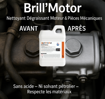 dégraissant moteur et pièces mécaniques professionnel avant après Optiprixmat Brill'Motor 1 L AVANT APRES