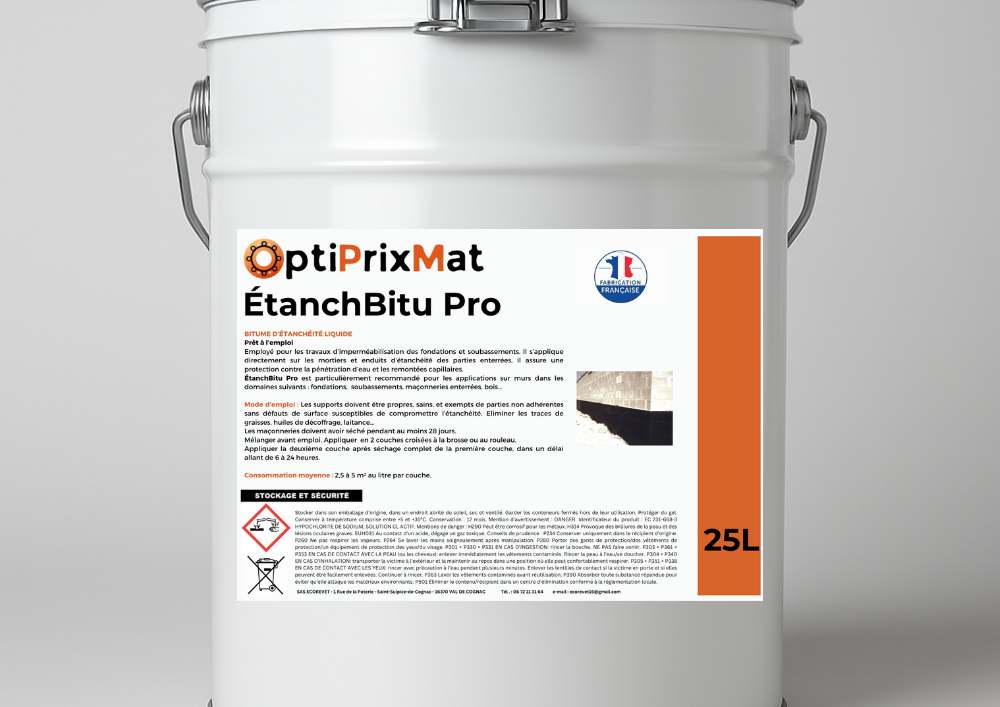 ÉtanchBitu Pro – Bitume d’Étanchéité prêt à l’emploi pour fondations et soubassements Liquide – 25L