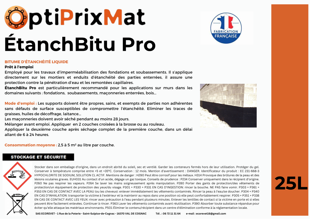 ÉtanchBitu Pro – Bitume d’Étanchéité prêt à l’emploi pour fondations et soubassements Liquide – 25L