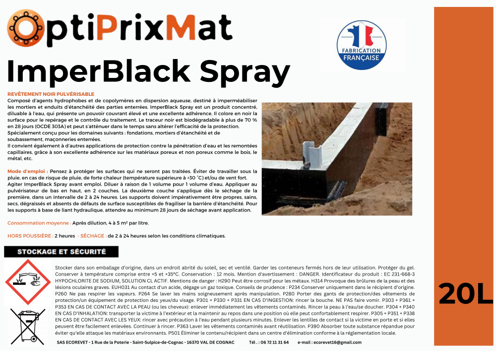 IMPERBLACK SPRAY – Revêtement d’Étanchéité Noir Pulvérisable – 20L- OptiPrixMat