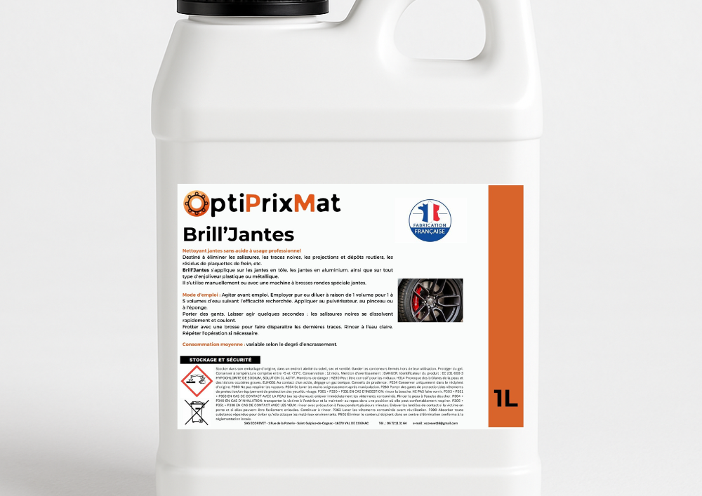 Brill'Jantes 1 Litre - Nettoyant jantes professionnel sans acide – Bidon 1L – Optiprixmat